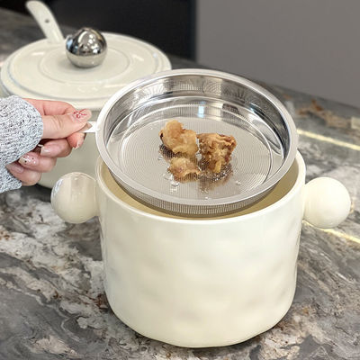 Διπλό χερούλι κεραμικό μπολ με καπάκι από ανοξείδωτο χάλυβα και δυνατότητα μικροκυμάτων 1000 ml