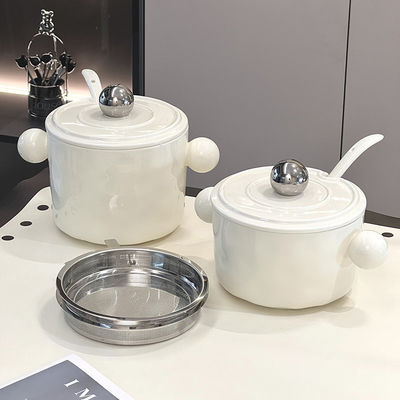 Στυλάτο 1000 ml κεραμικό μπολ με διπλές λαβές και καπάκι από ανοξείδωτο χάλυβα Ιδανικό