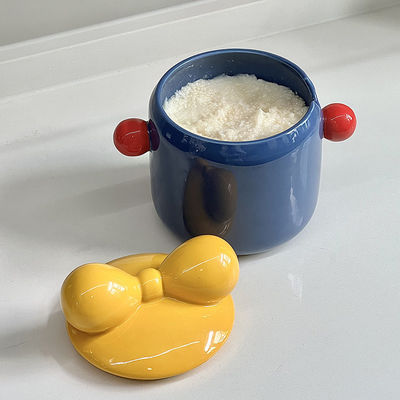 Αποθήκευση κουζίνας Κεραμικό βάζο στυλ σκανδιναβικού τύπου με κάλυμμα ξύλου μπαμπού για οργάνωση αποθηκευτικού αποθέματος