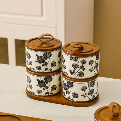 Εύκολο δοχείο τροφίμων για μικροκύματα με κομψό κεραμικό δοχείο αποθήκευσης με λουλούδια