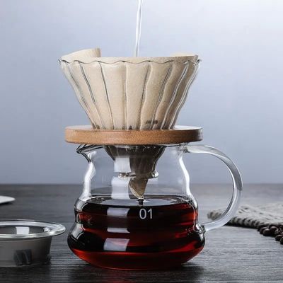 600 ml Μοιραστείτε σταγονόλιθιο καφενείο με ξύλινο χερούλι ανθεκτικό στη θερμότητα Ρίξτε πάνω από καφετιέρα