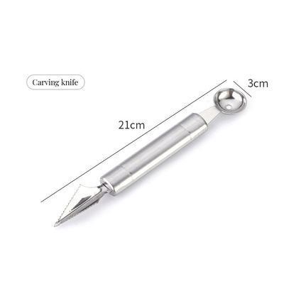 Ατσάλινο σκελετή με σφαίρες καρπούζι και ξύλινο μαχαίρι για διακόσμηση φρούτων