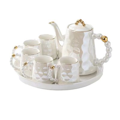 1300ml όγκος Ροζ Μαργαριταρό Σκέλ Κεραμική Κούπα Καφέ και Πωλίδι Σετ με σύγχρονο Chic Design