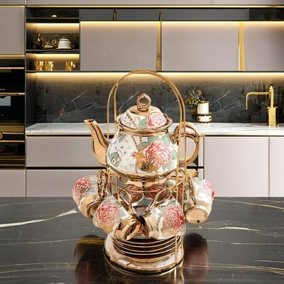 Σπίτι Κεραμικό Σετ Τσαγιού Χρυσό Τριμ Πορσελάνη Κούπα και Πωλίδι για Λοξοπρεπές Εστιατόρια