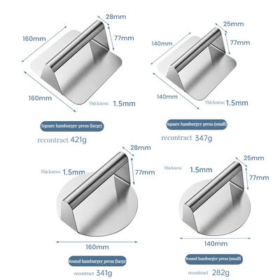 Χάλυβα από ανοξείδωτο χάλυβα Burger Smasher εργαλείο για εξωτερικό μπάρμπεκιου Σπίτι κήπος και κάμπινγκ Ασημένιο