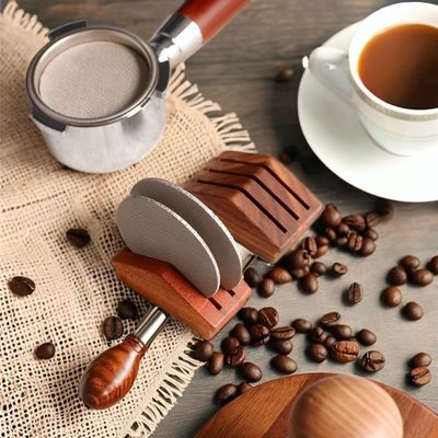 58mm Εργαλεία Καφέ Τσαγιού Walnut Steel Espresso Φιλτράρισμα Τσαγιού Κρατήρας με Σιλικόνη Εικόνα