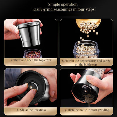 Ρυθμιζόμενο πάχος διπλής κεφαλής γυάλινο μπουκάλι αλάτι πιπέρι μύλο για εστιατόριο
