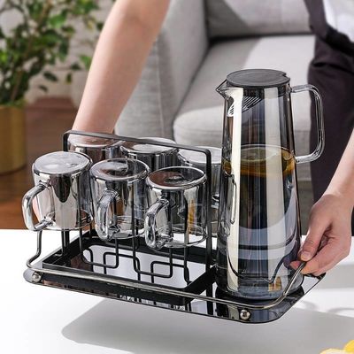 Κύπελλο γυαλιού βοροσιλικίου για παγωμένο τσάι, λεμονάδα, χρώμα ποτό, βάζα με κάλυμμα και λαβή φλιτζάνης