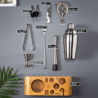 Μπαρ Ξενοδοχείο Οικιακό Εστιατόριο Ατσάλινο Κοκτέιλ Shaker Jigger Set με Bamboo Stand