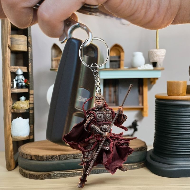Μαύρο χρώμα Wukong Flat Keychain 2D ακρυλικό μενταγιόν για σακίδιο αυτοκίνητο κλειδί laptop διακόσμηση