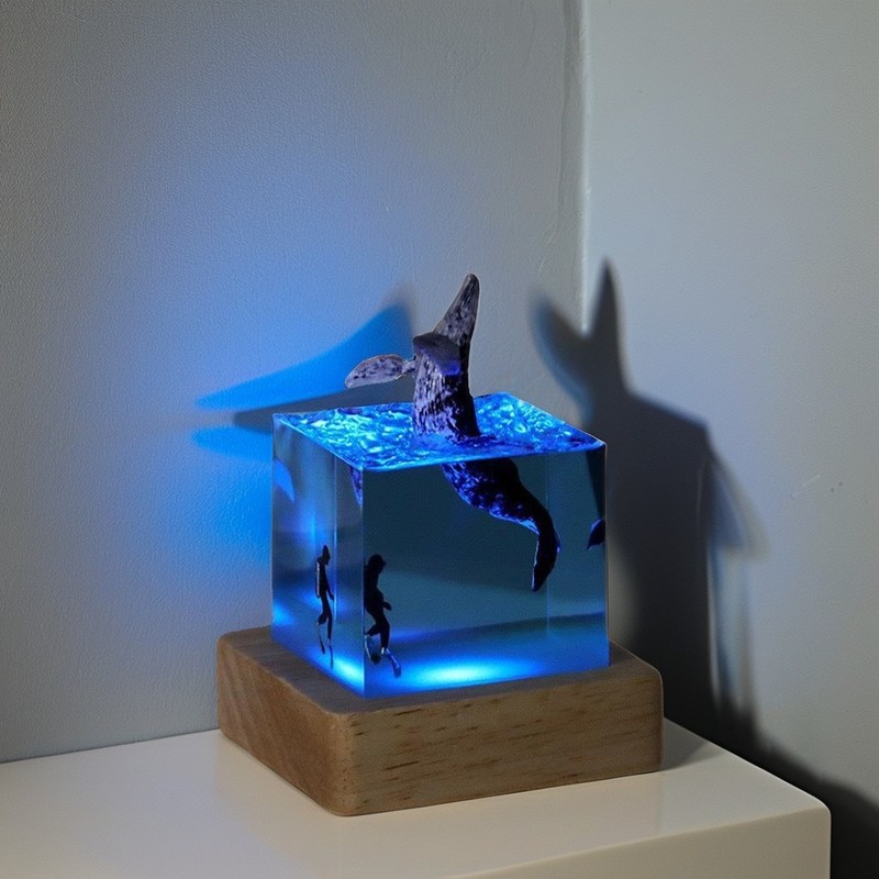 Οικολογικά φιλικό Shark Diver LED λάμπα ρητίνης Ωκεανός Ατμόσφαιρα Φως τραπεζιού για το δωμάτιο των παιδιών