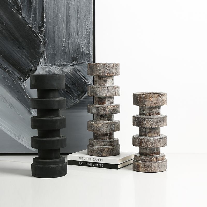 Στυλ Wabi-sabi Αρχαίος κεραυνός ξύλινου νήματος με πέτρινο κερί για διακόσμηση σπιτιού