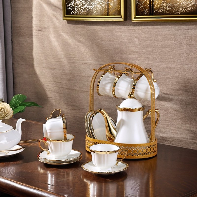 Europe Design Style Τέλος Κεραμικό Afternoon Tea Water Set με Χρυσό Χάρτη και Κρουσόβερ Κύπελλο