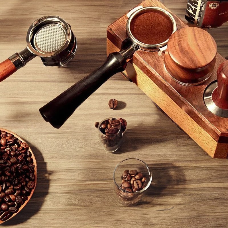 Μεταφορτωτά εξαρτήματα ζύμωσης καφέ 58 mm Φύση από ανοξείδωτο χάλυβα και ξύλινο Portafilter